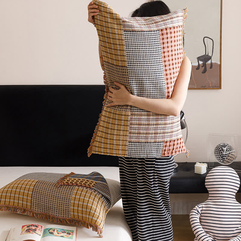 Ownkoti Plaid Print Four-layer Cotton Gauze Tassel Quilt - image 9