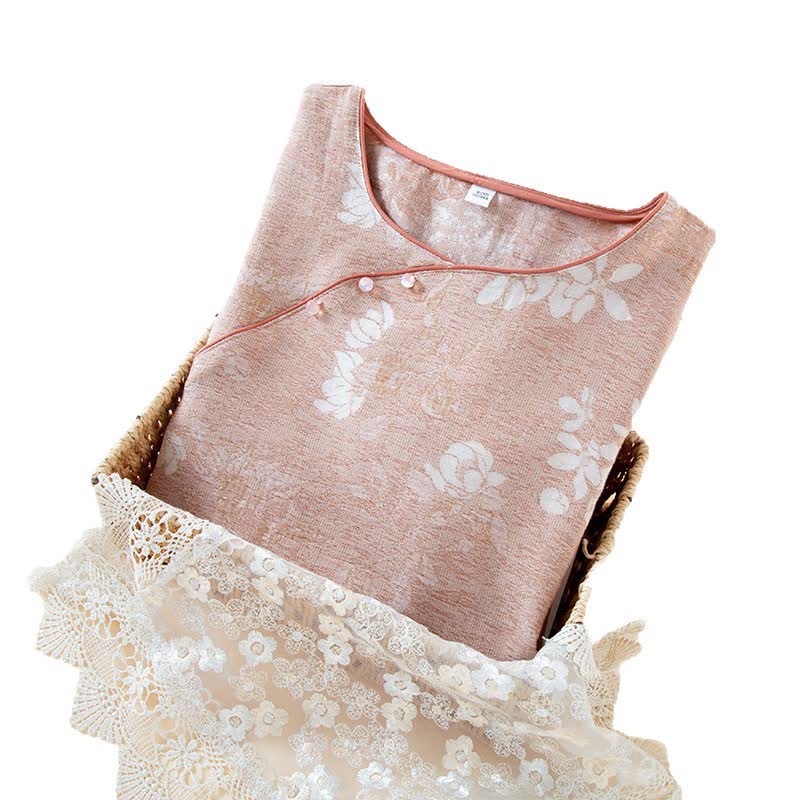 Ownkoti Yarn-dyed Cotton Vintage Jacquard Bead Button Loungewear