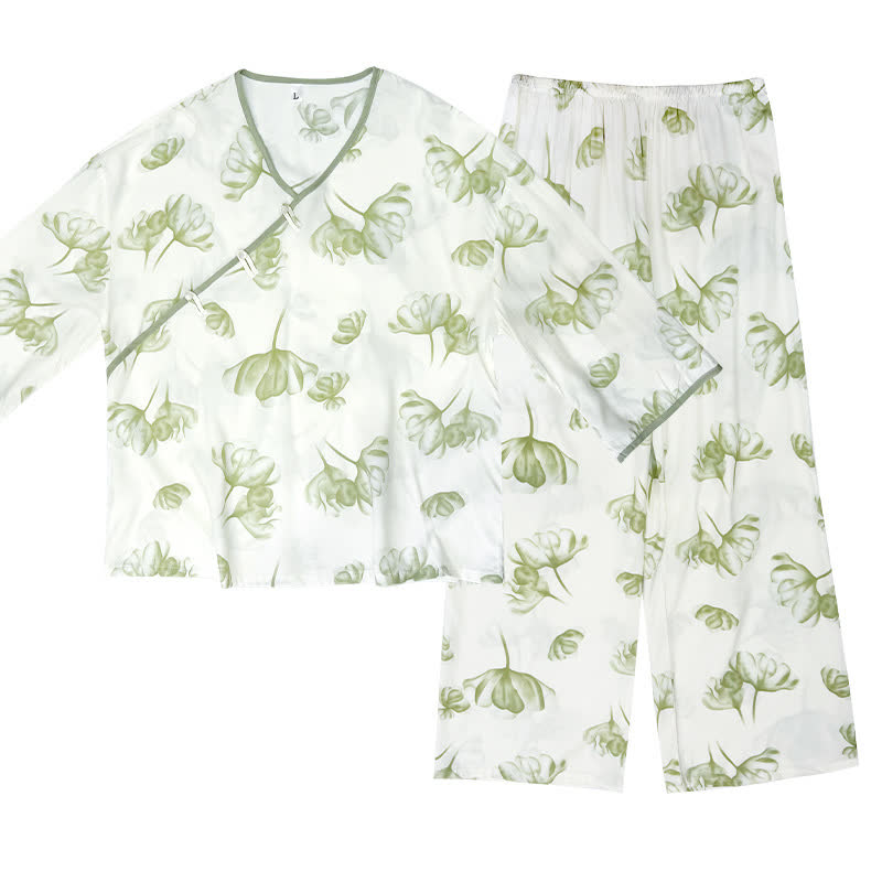 Ownkoti Knotted Buttons Refresh Floral Loungewear Set
