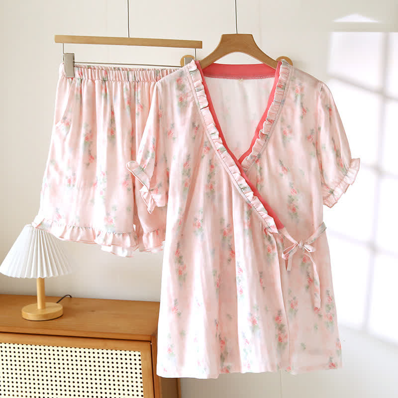 Ownkoti Pink Floral Bamboo Cotton Loungewear