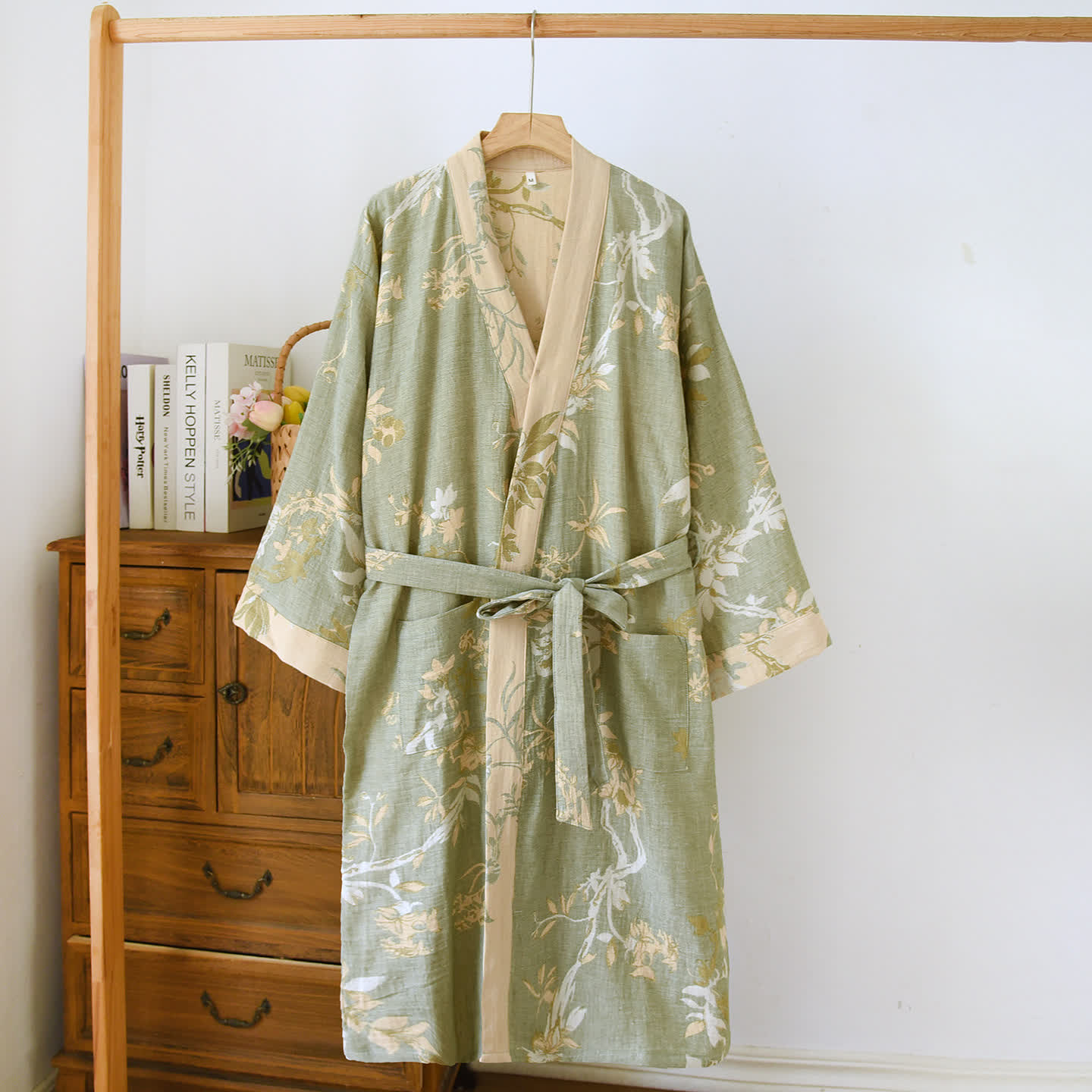 Ownkoti Branch Leaf Cotton Double-layer Gauze Yarn-dyed Jacquard Bathrobe