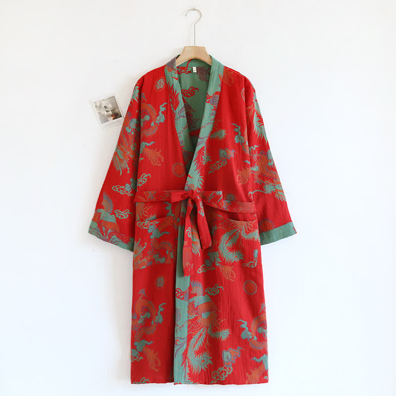 Ownkoti Retro Print Cotton Yarn-dyed Jacquard Bathrobe