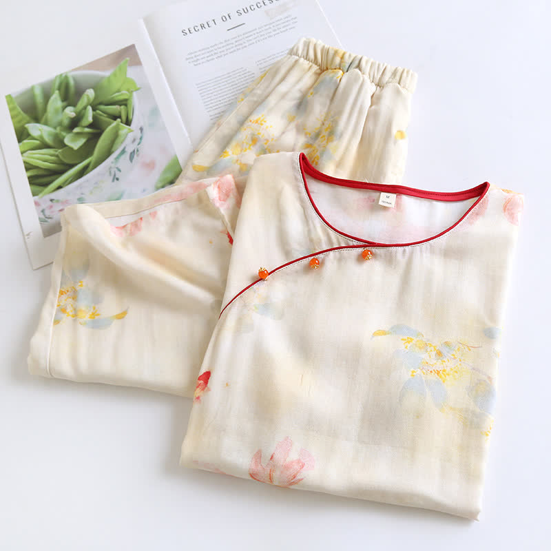 Ownkoti Koi Floral Bamboo Fiber Short Sleeve Pajama Set