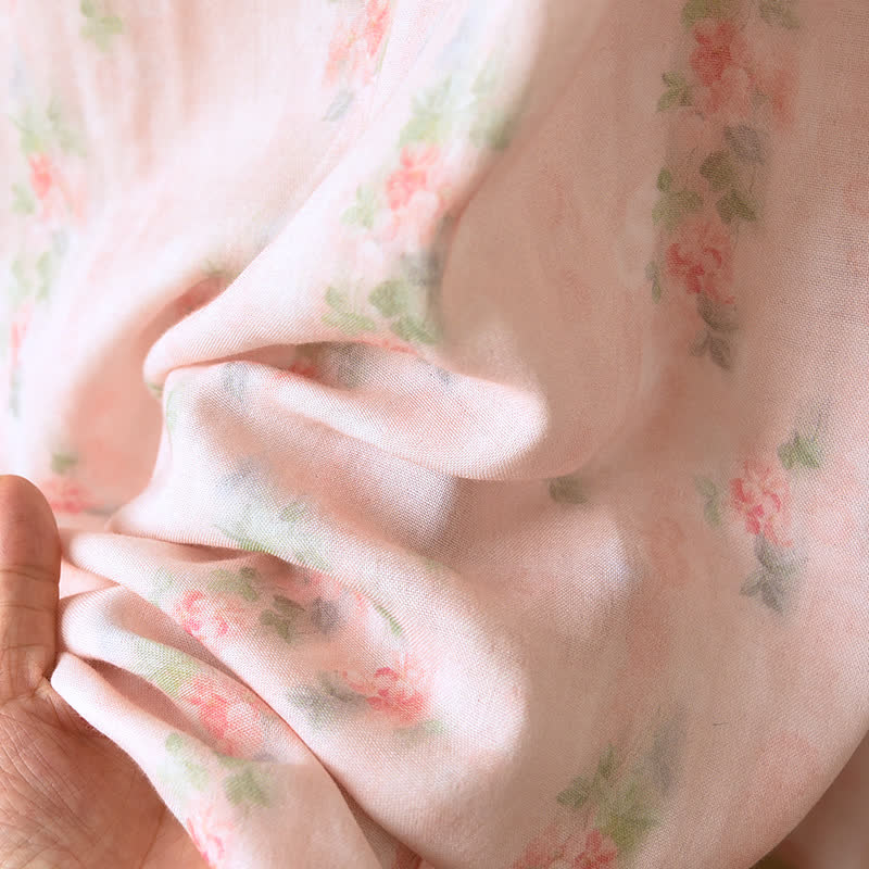 Ownkoti Pink Floral Short Sleeve Cross-front Nightdress