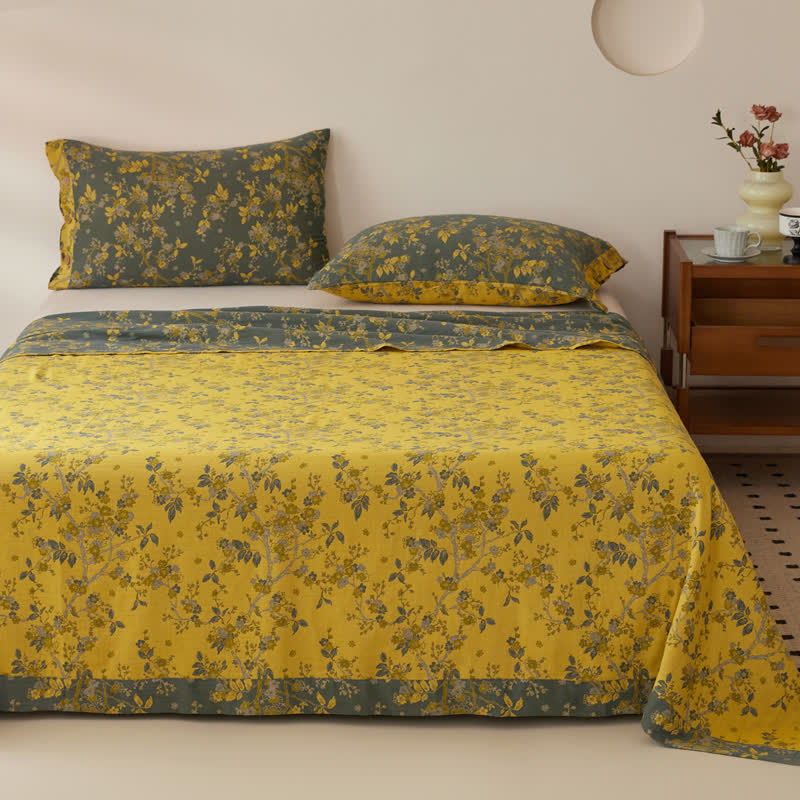 Ownkoti Vintage Plum Blossom Cotton Gauze Yarn-dyed Reversible Coverlet