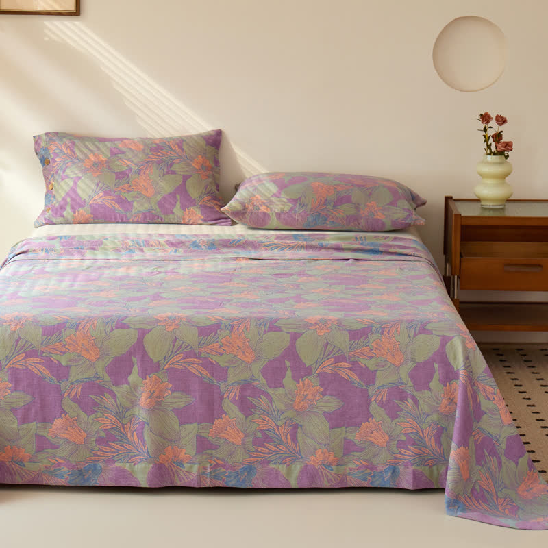 Ownkoti Vintage Lily Cotton Gauze Yarn-dyed Reversible Coverlet