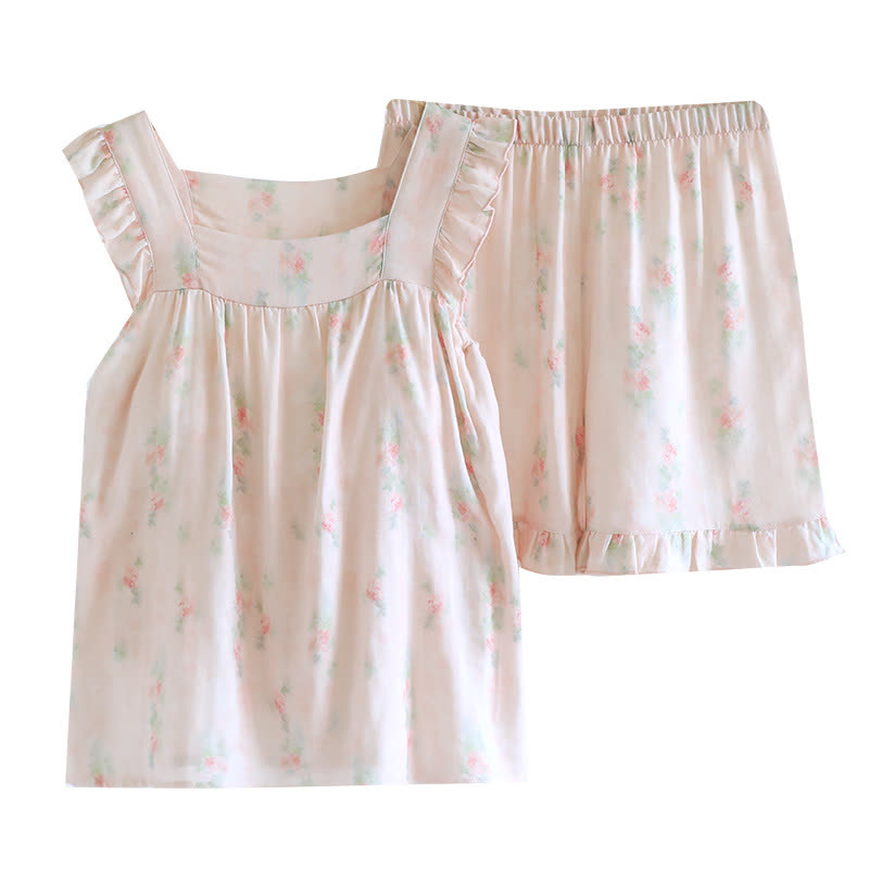Ownkoti Pink Floral Ruffle Padded Camisole Loungewear Set - image 1