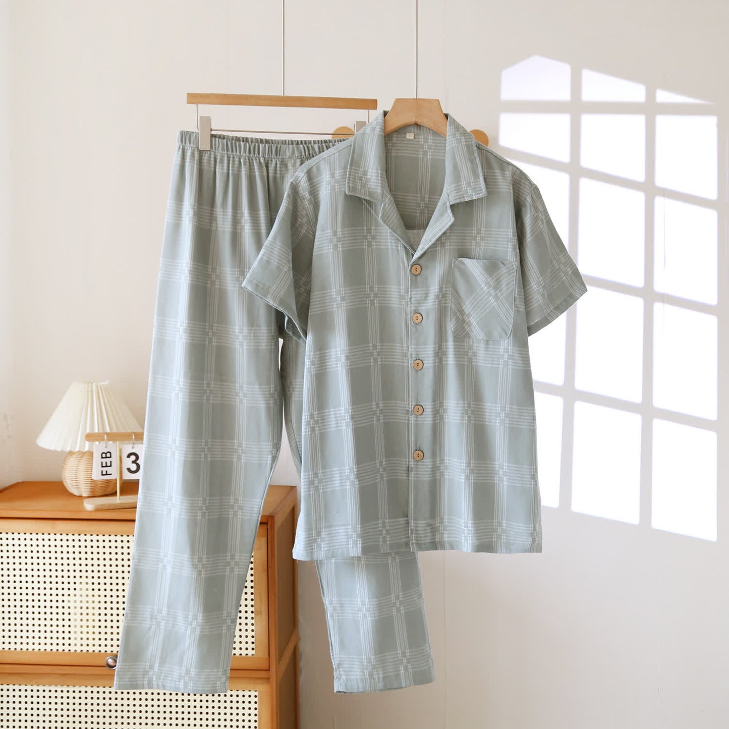 Ownkoti Unisex Plaid Cotton Yarn-Dyed Loungewear Set