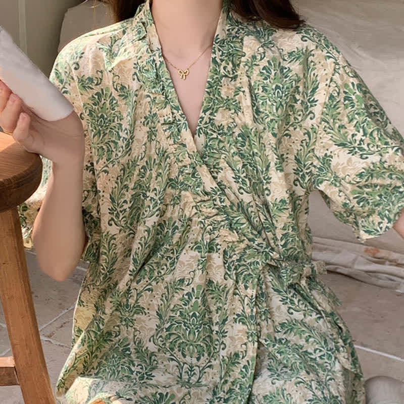 Ownkoti Green Floral Ruffle Sleeve Pajama Set - image 2