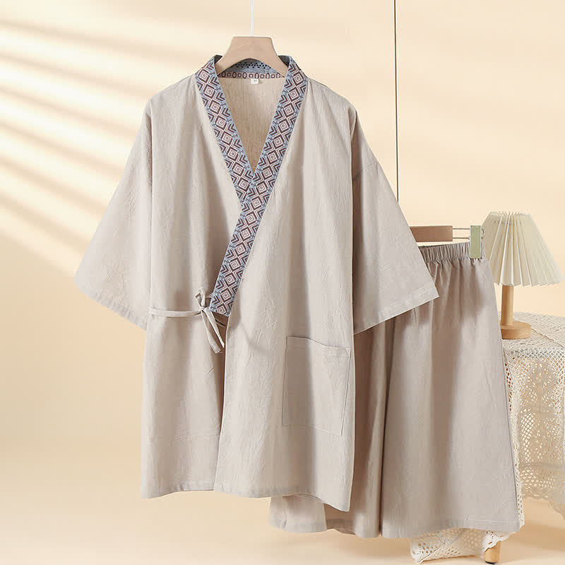 Ownkoti Solid Kimono Pajama with Geometric Collar