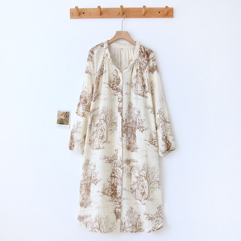 Ownkoti Toile Print Cotton Gauze Nightdress
