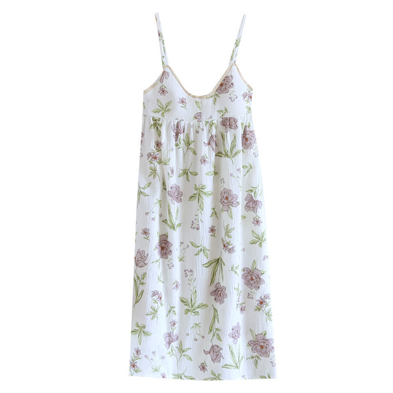 Ownkoti Violet Print Cotton Padded Cami Nightgown