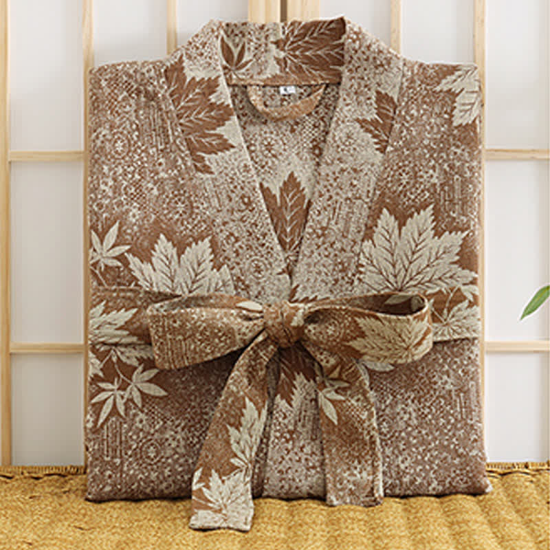 Ownkoti Maple Leaf Cotton Gauze Kimono Robe