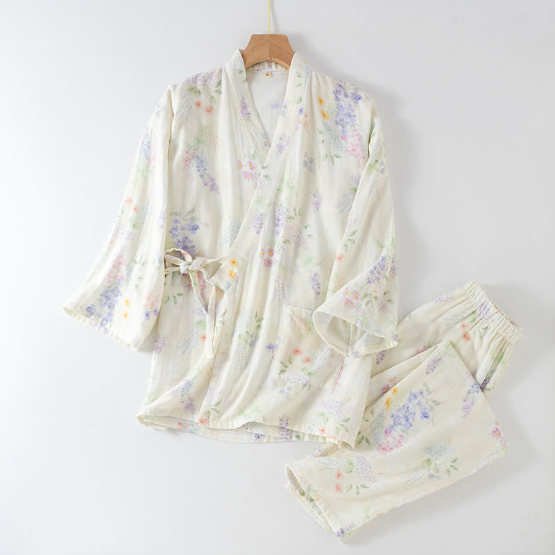 Ownkoti Hydrangea Print Cotton Gauze Japanese Pajamas