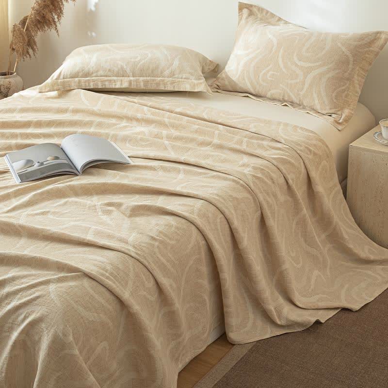 Ownkoti Beige Curve Textured Cotton Linen Bedspread