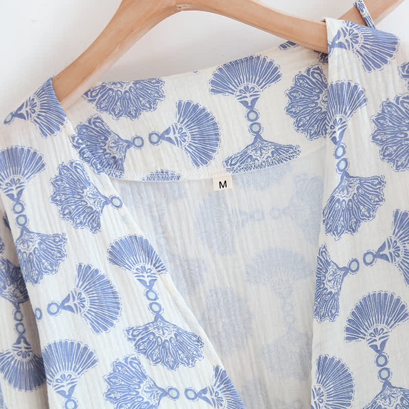 Ownkoti Blue Fan Print Cotton Loungewear Set (3PCS)