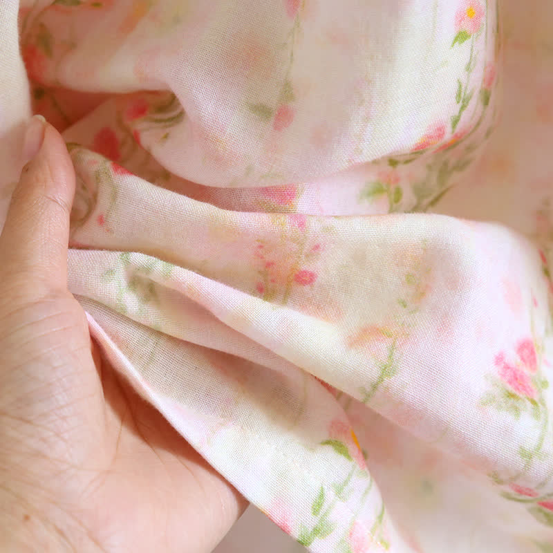 Ownkoti Ruffle Neck Rose Print Cotton Nightgown