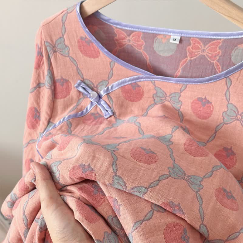 Ownkoti Persimmon Bow Cotton Gauze Jacquard Nightdress