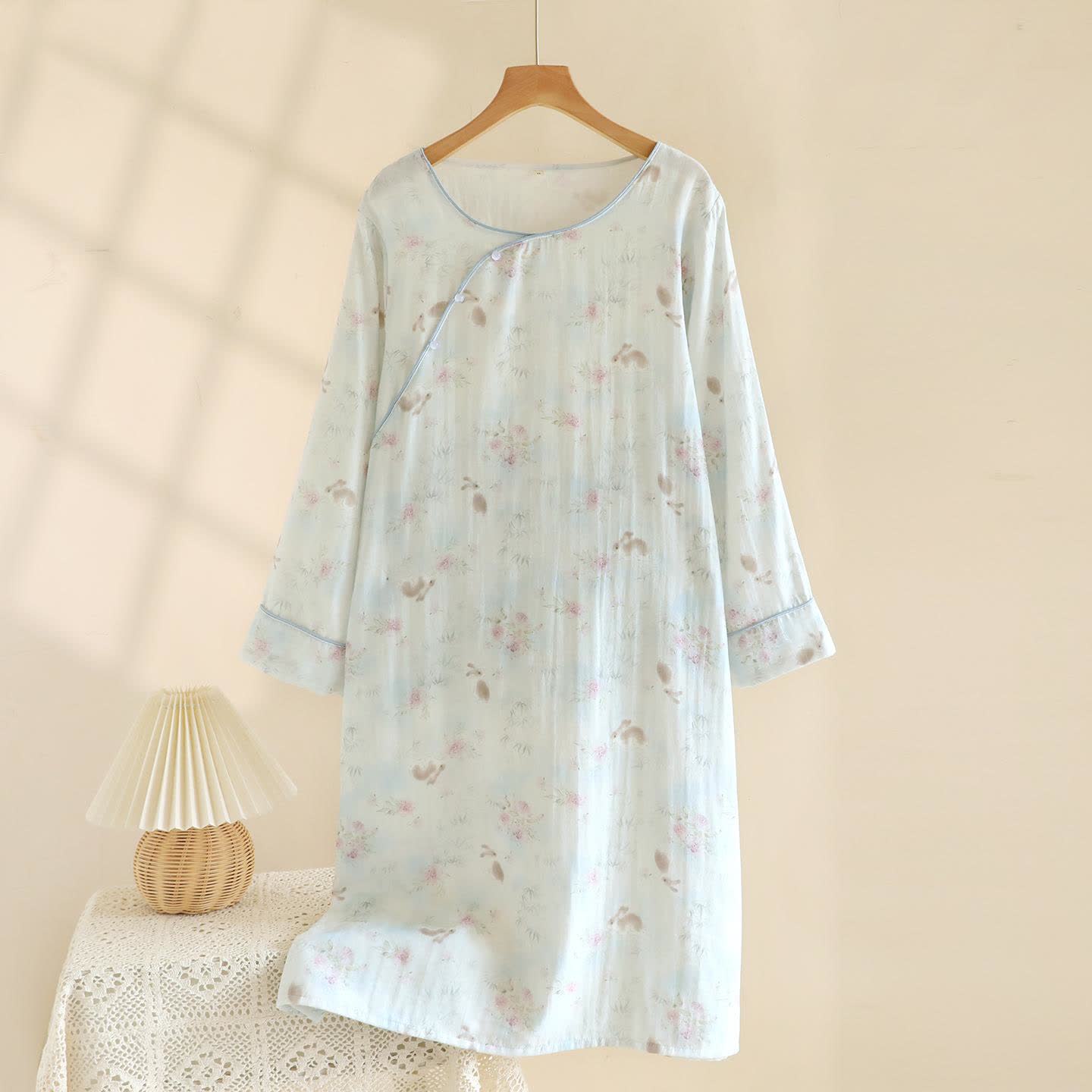 Ownkoti Oriental Rabbit Bamboo Cotton Gauze Nightdress, L