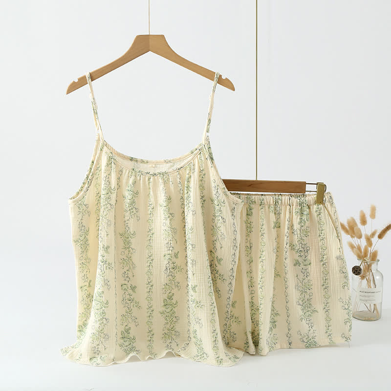 Green Floral Stripe Cotton Cami Pajamas - XL - image 1