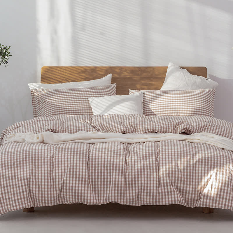 Ownkoti Cotton Plaid Duvet Cover Dorm Bedding Set - image 28