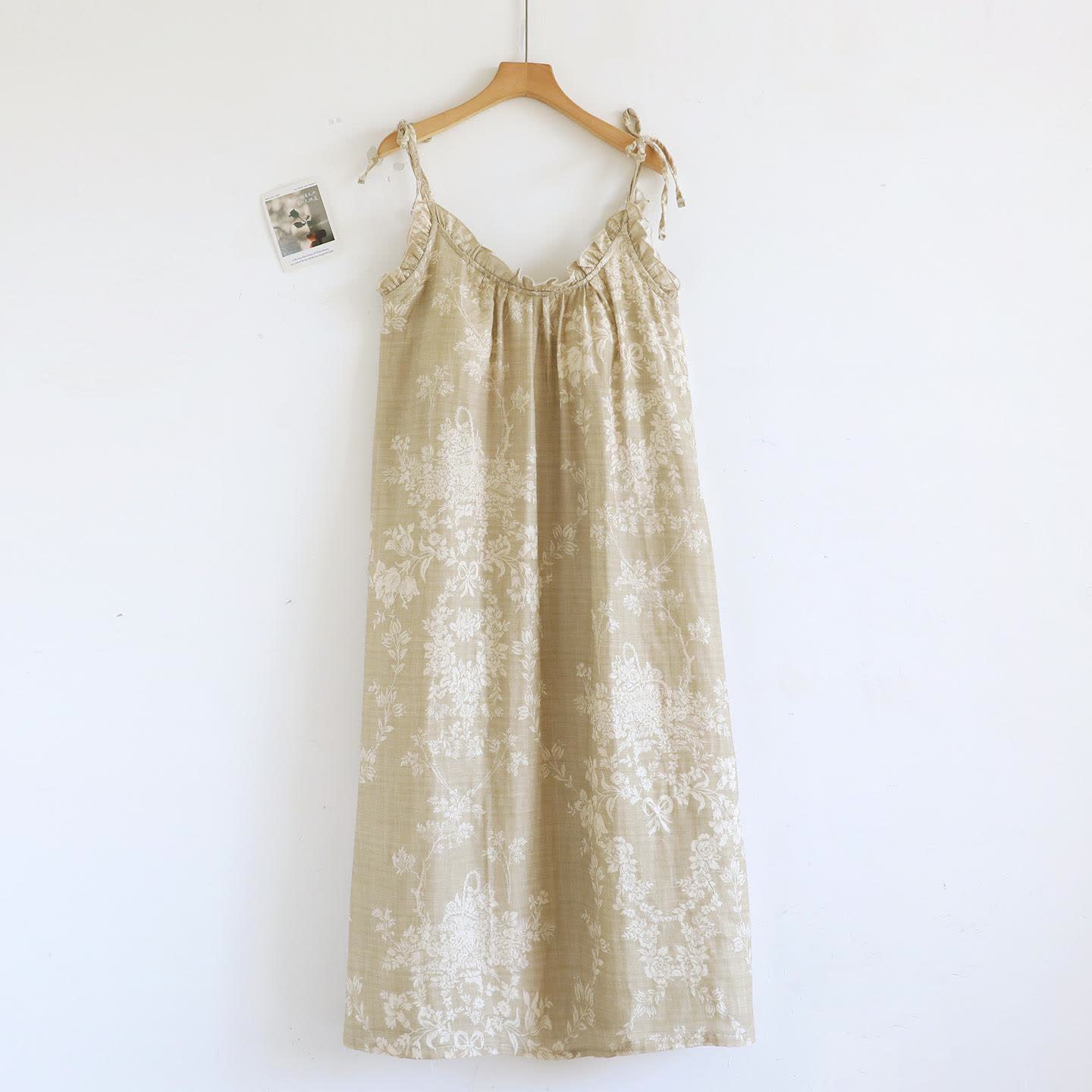 Rose Bow Cotton Padded Cami Nightdress - Khaki - XL - image 15