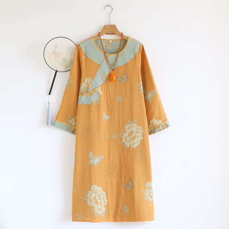 Ownkoti Yellow Peony Cotton Gauze Loose Nightdress - XL - image 0
