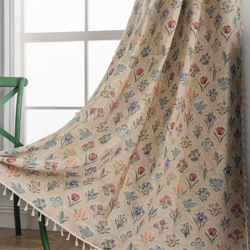 Blooming Hyacinth Jacquard Tassel Curtain - Rod Pocket - 59" x 102" - image 1