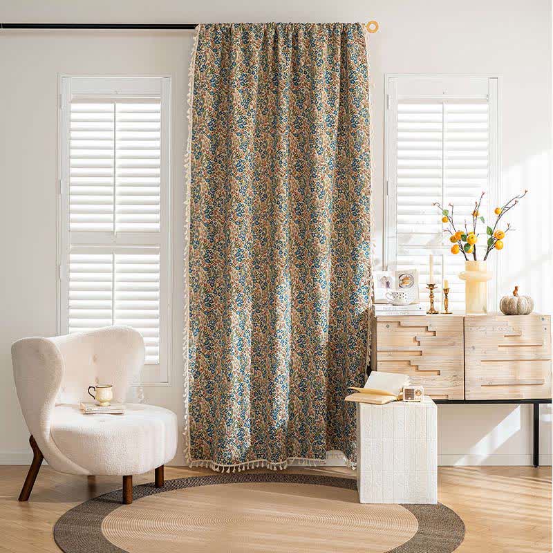 Blue Floral Jacquard Tassel Curtain - image 2