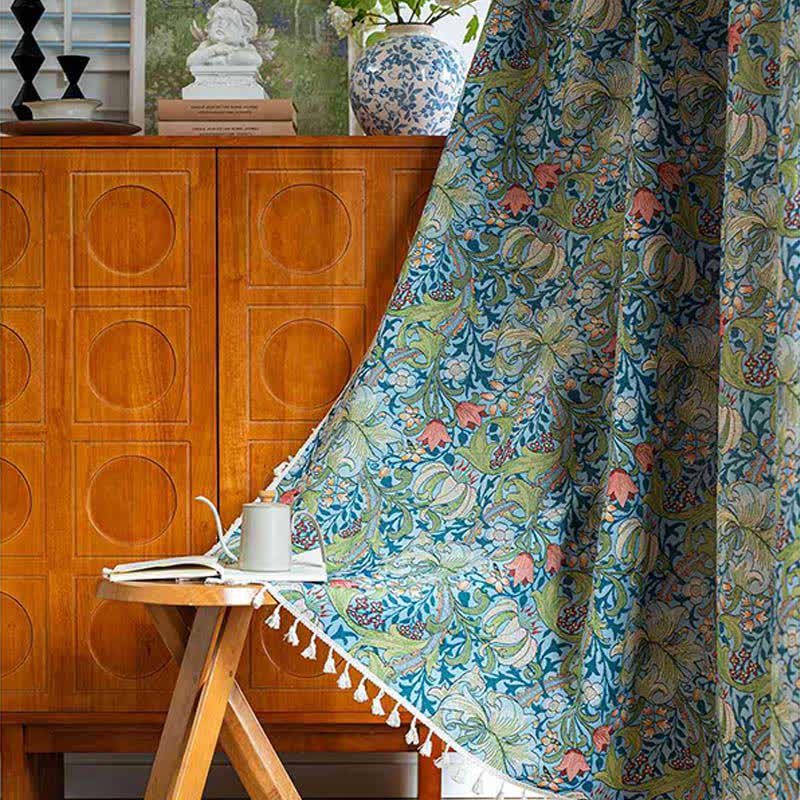 Vintage Lily Print Tassel Curtain - image 2