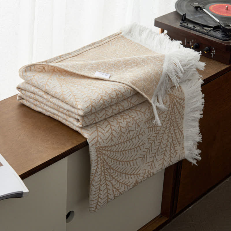 Tree-inspired Reversible Cotton Tassel Quilt - Camel - Queen - image 6