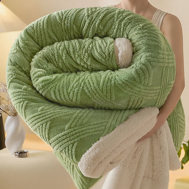 Striped Diamond Textured Warm Throw Blanket - Green - 2PCS Pillowcases - 19" x 29" - image 15