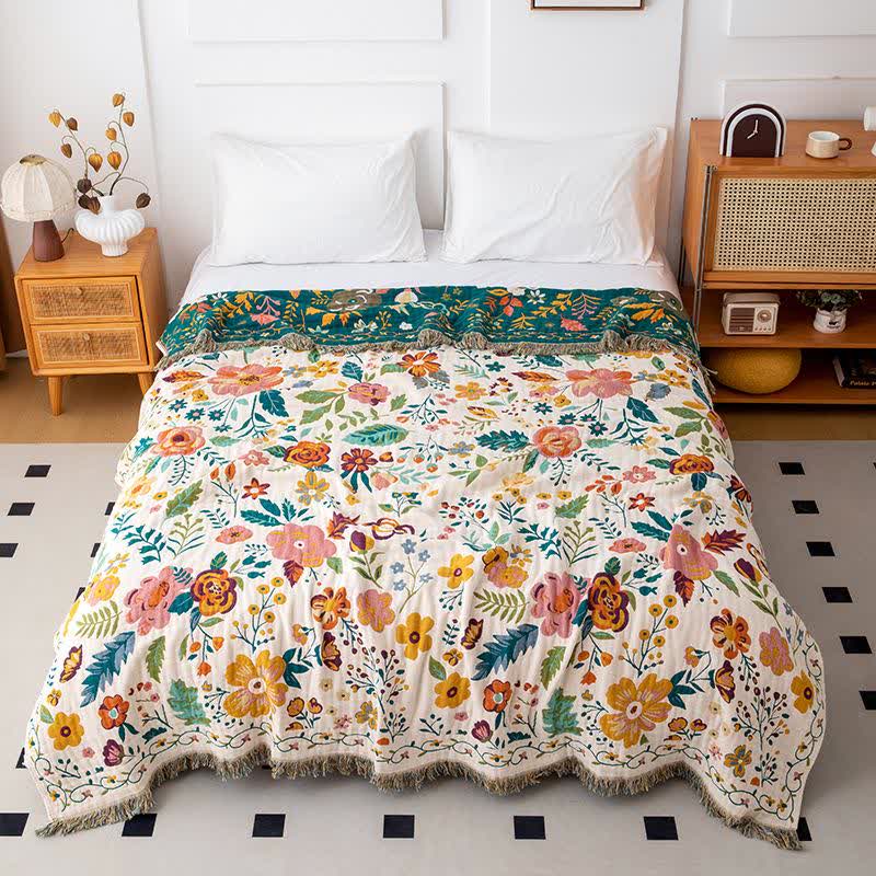 Ownkoti Colorful Flower Leaf Cotton Tassel Quilt