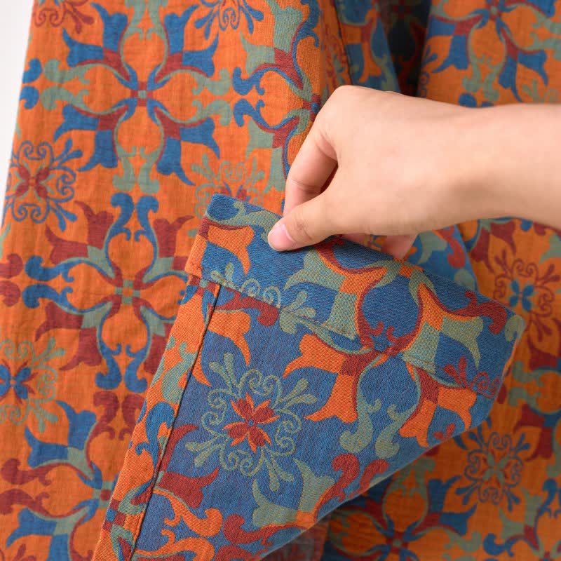 Retro Geometric Pattern Cotton Kimono Robe - image 18