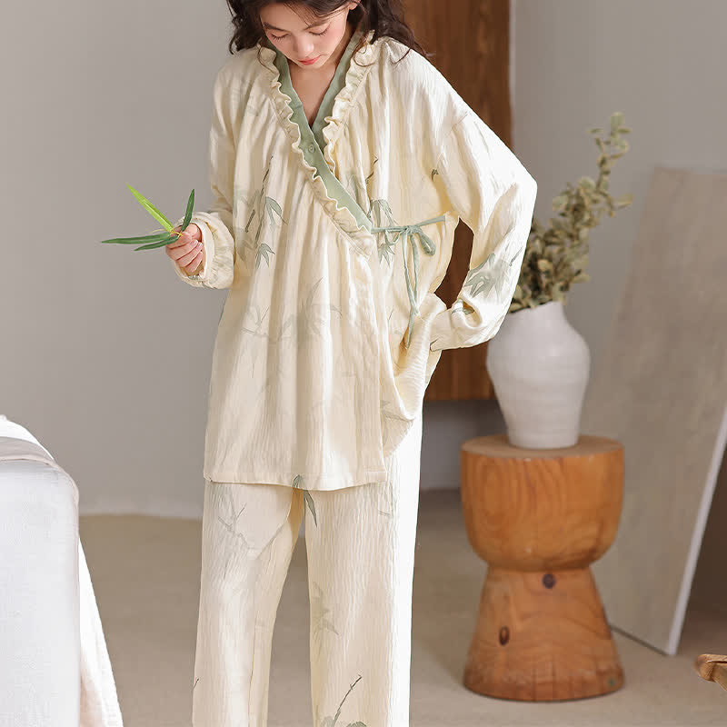 Ownkoti Ink Bamboo Kimono Loungewear Set, L