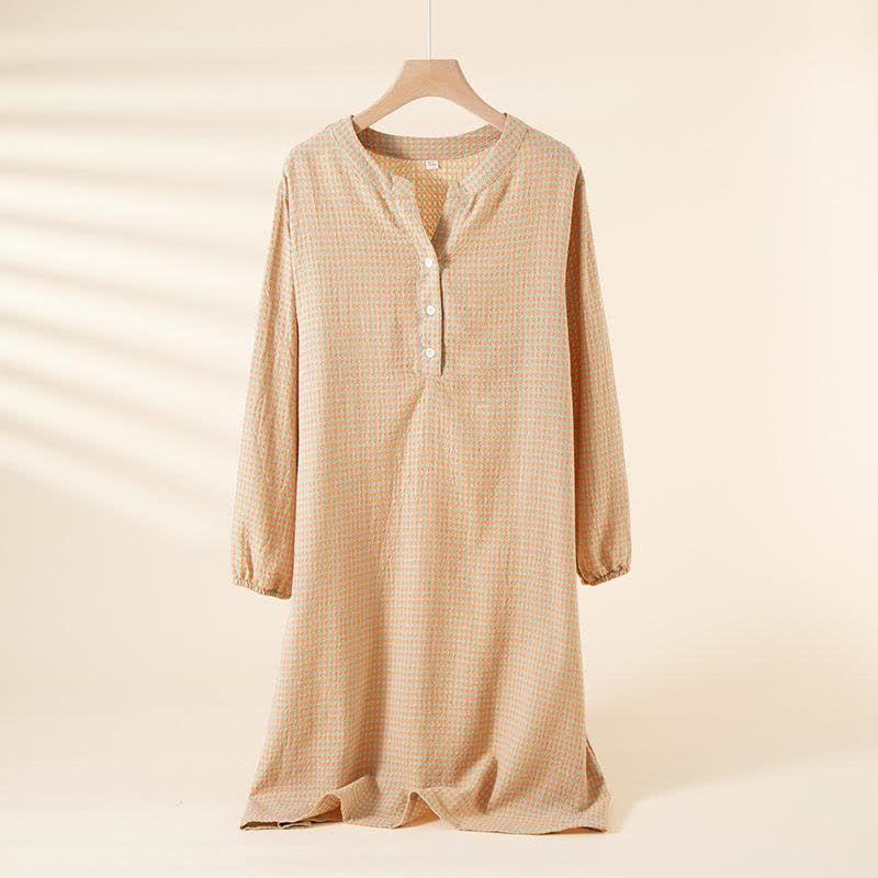 Ownkoti Houndstooth Natural Cotton Gauze Nightgown - Light Pink - XL - image 1