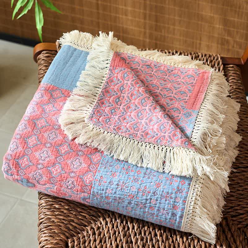 Patchwork Vintage Jacquard Cotton Linen Quilt - image 4