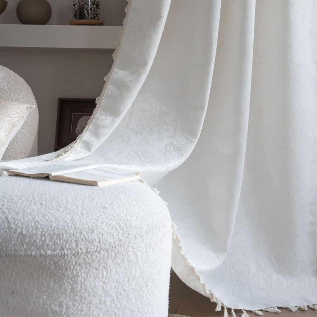 Ethnic Style Retro Pattern Jacquard Curtain - Rod Pocket - white - 55" x 102" - image 6