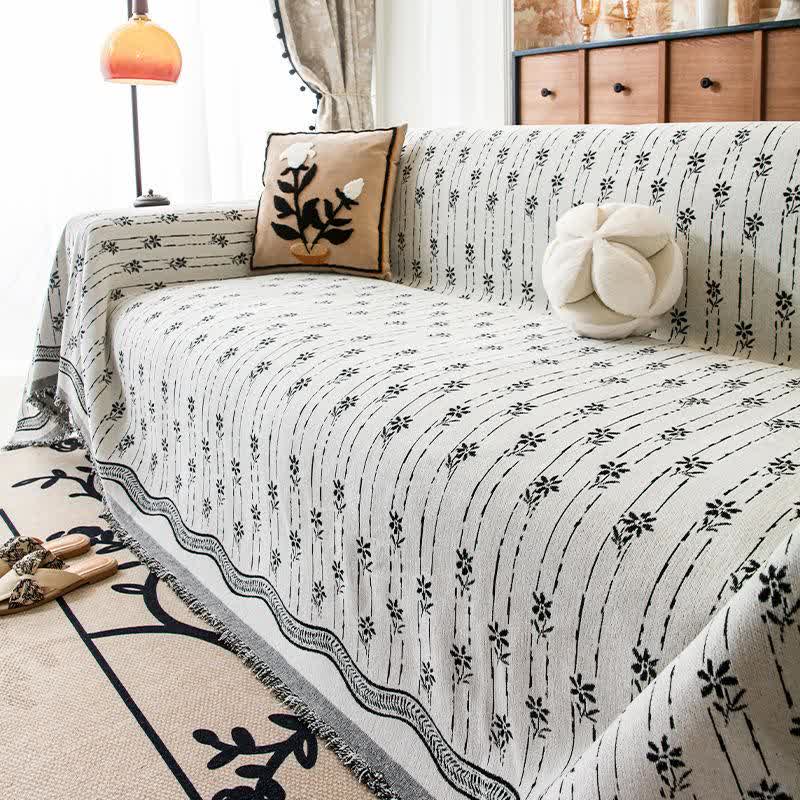 Ownkoti Striped Floral Chenille Sofa Throw Blanket - Black - 71" x 134" - image 6