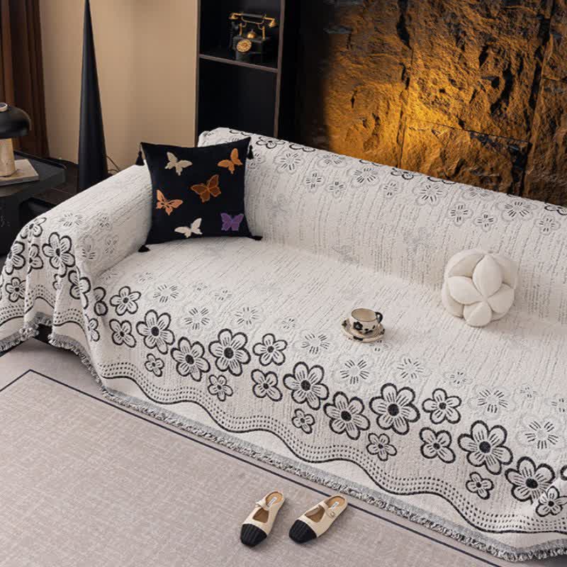 Flower Jacquard Tassel Sofa Throw Blanket - image 7