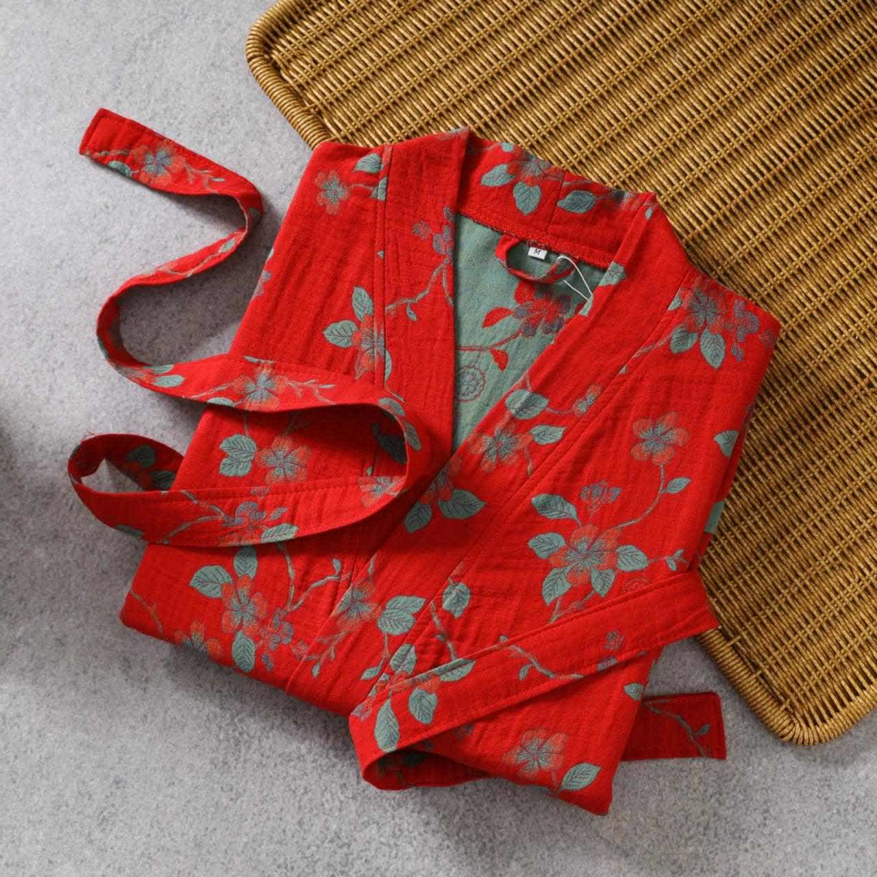 Branch Leaf Cotton Gauze Yukata Robe - image 1