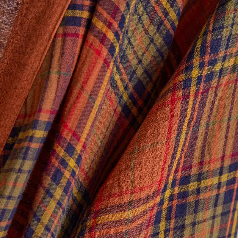 Vintage Plaid Cotton Gauze Kimono Robe - image 5