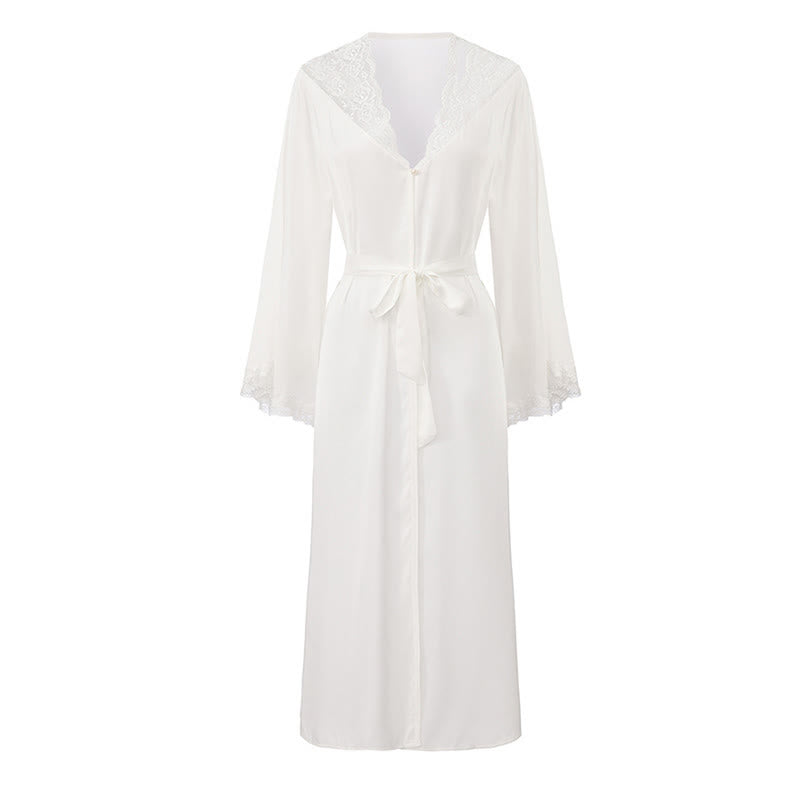 Solid Color Sexy Lace Bathrobe - image 9