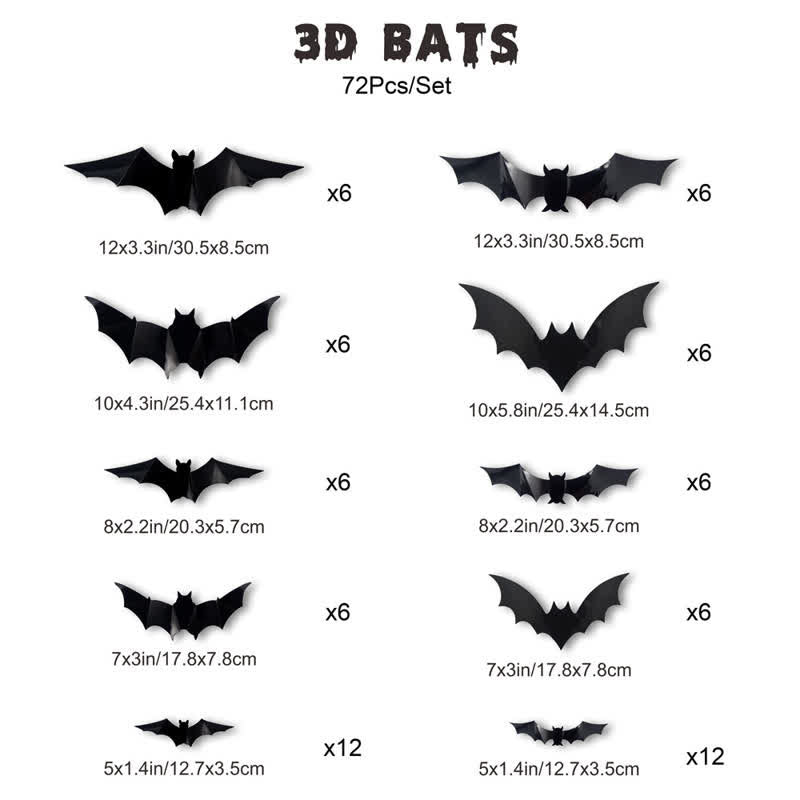 Halloween 3D LED Bat Glitter Wall Decoration - 72PCS - image 15
