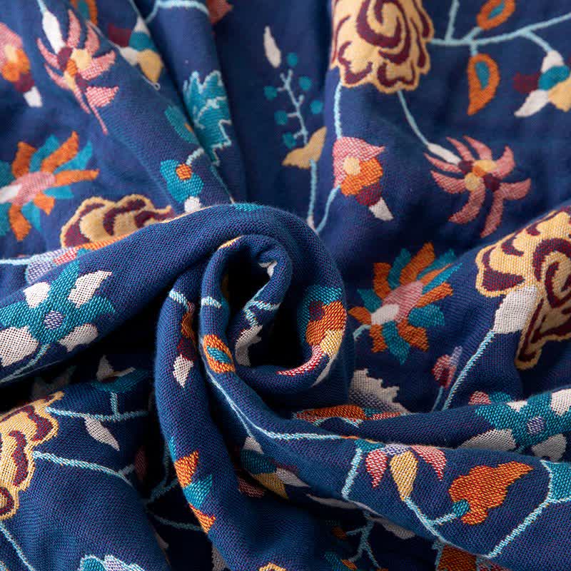 Rustic Blue Floral Cotton Gauze Quilt - image 6