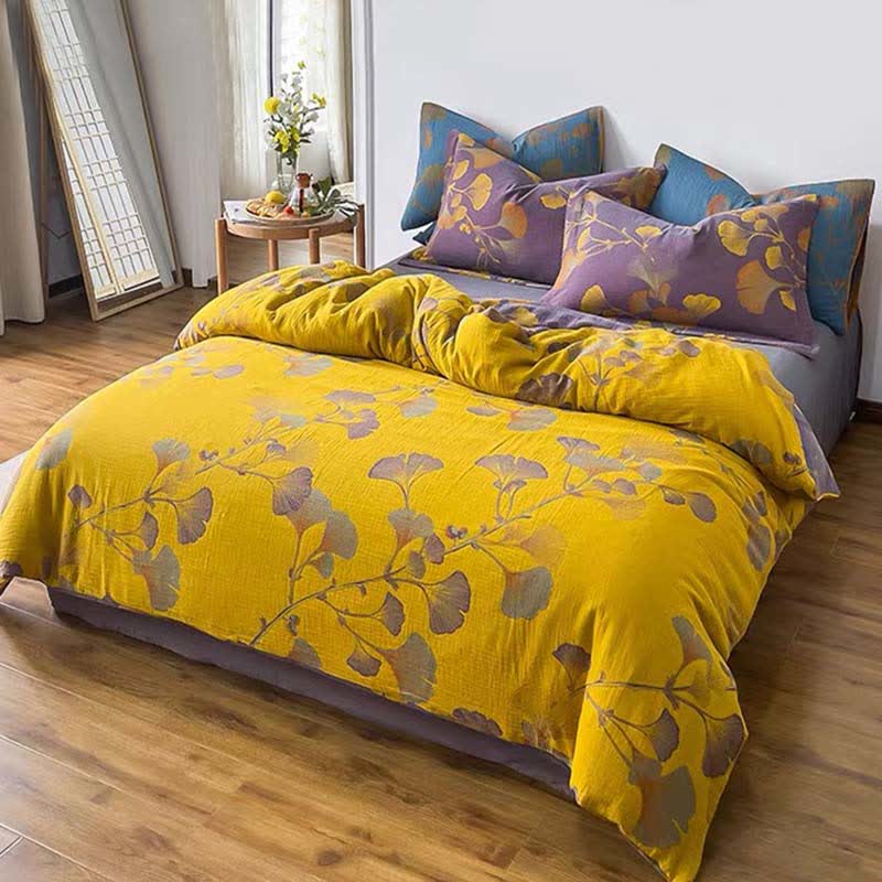 Ginkgo Leaf Jacquard Cotton Bedding Set(4PCS) - image 1