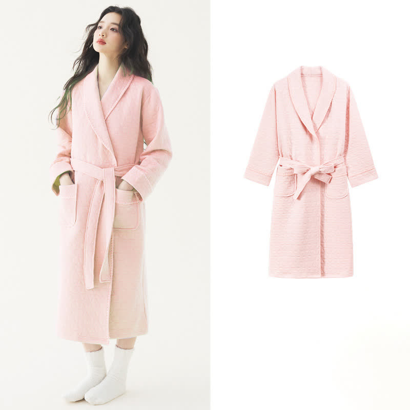 Ownkoti Simple Solid Color Quilted Robe - Pink - 2XL - image 17