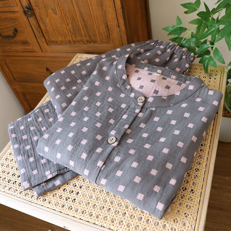 Ownkoti Grid Cotton Gauze Long Sleeves Loungewear - image 5