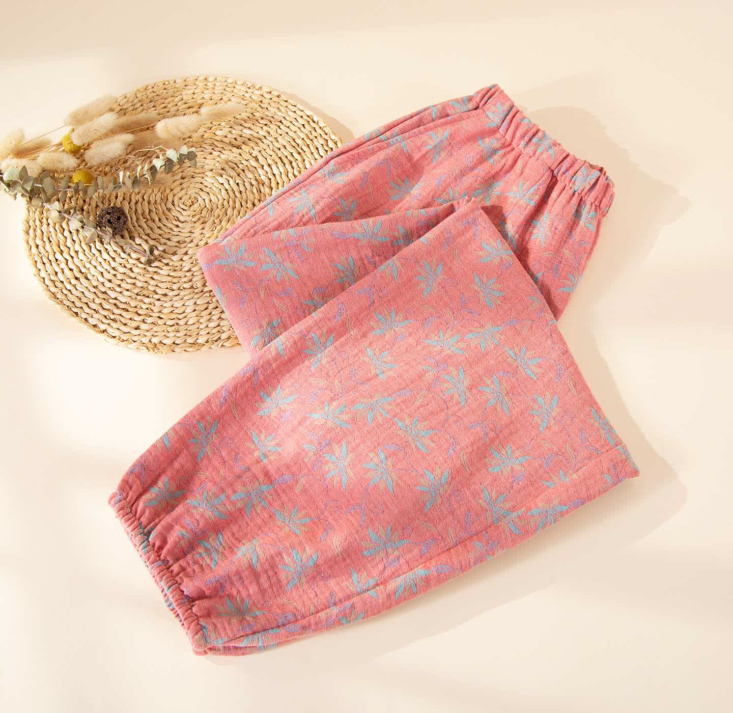 Ownkoti Leaf Inspired Cotton Gauze Pajama Pants - Red - XL - image 0