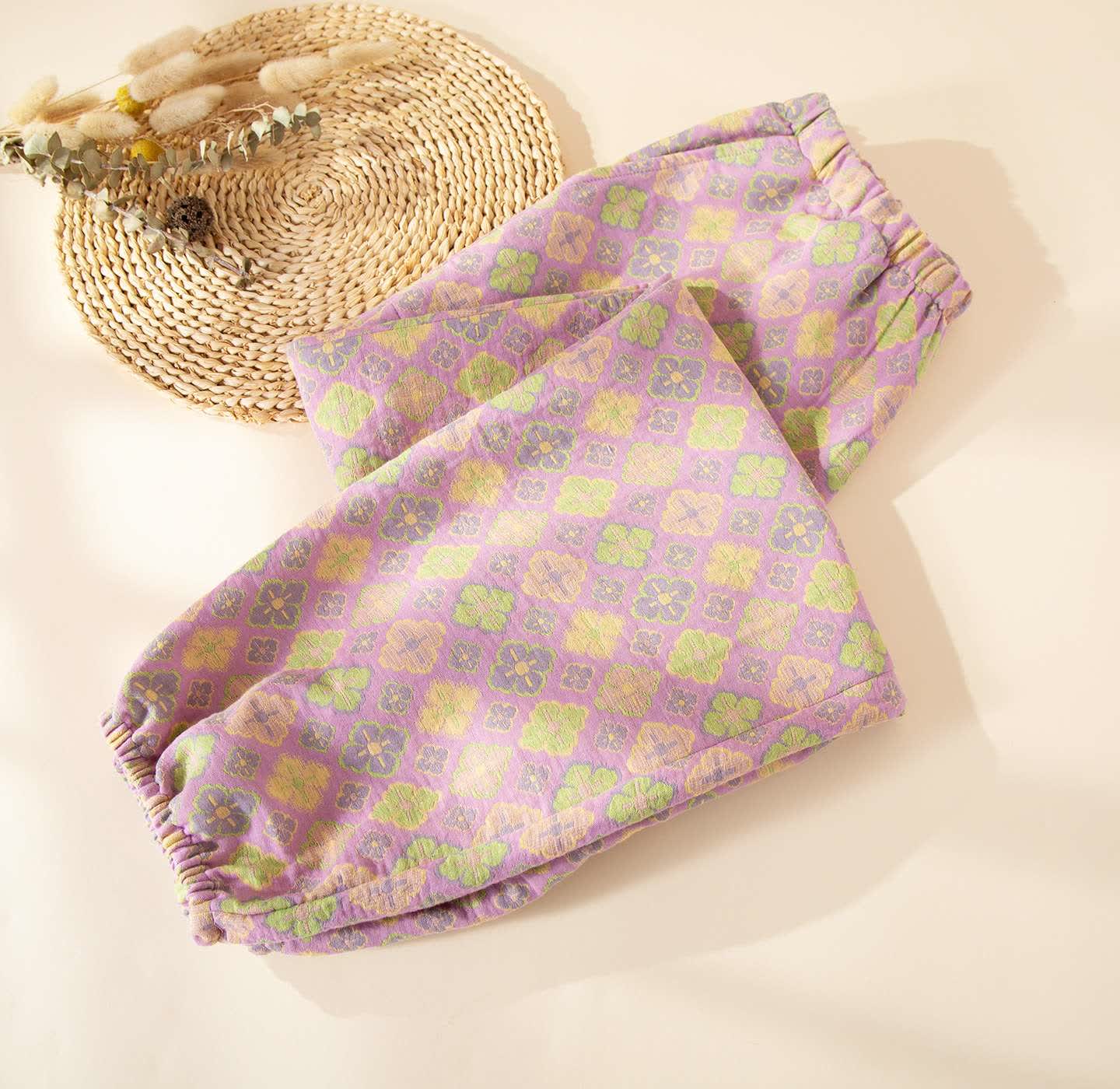 Ownkoti Geometric Pattern Cotton Gauze Pajama Pants - Light Purple - 2XL - image 1